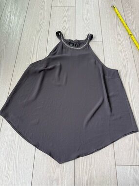 Torrid 1 asymmetrical tank top grey beaded halter neckline sleeveless summer